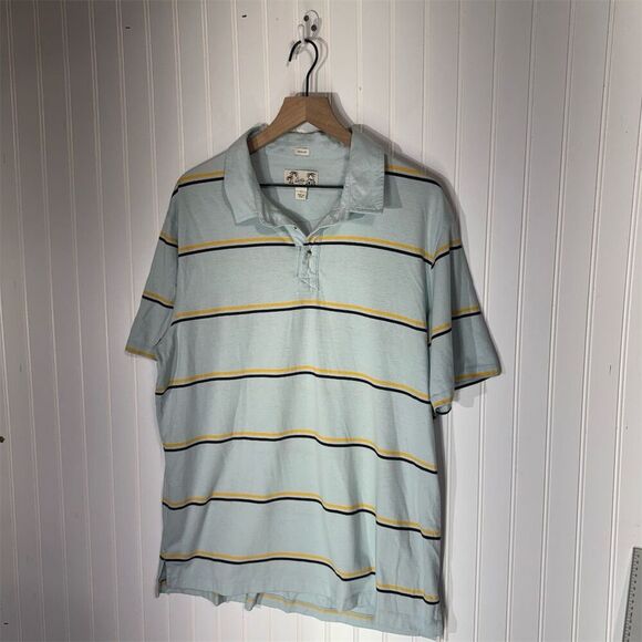 Bixby Nomad Men’s Polo Shirt L Blue Yellow Stripe 100 Cotton Made in Peru Preppy - Picture 1 of 5